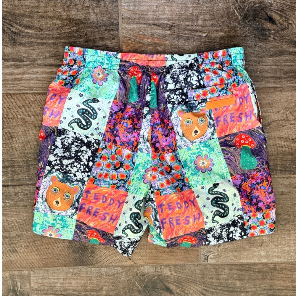 Teddy Fresh x MYFAWNWY Marbled Art Patchwork Elastic Waist Shorts, Multicolor,M - Picture 5 of 10